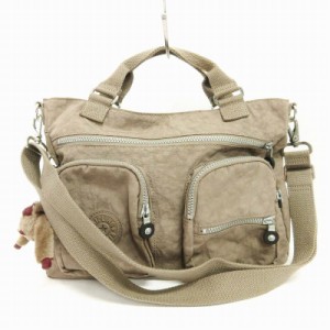 【中古】キプリング KIPLING ショルダー ハンドバッグ 2way チャーム付き ベージュ系 レディース