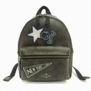 【中古】コーチ COACH 美品 バックパック リュック ミニ シグネチャー スカル F11795 ダークブラウン レディース