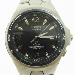 【中古】シチズン CITIZEN アテッサ 腕時計 エコドライブ A412-T003265Y 黒文字盤 シルバーカラー ウォッチ メンズ