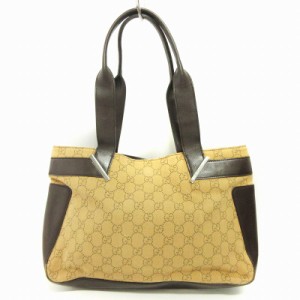 【中古】グッチ GUCCI ショルダー トートバッグ 73983 GG柄 キャンバス レザー キャメル ブラウン系 レディース