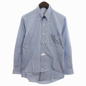 【中古】未使用品 ブルックスブラザーズ ボタンダウン ドレスシャツ 長袖 ストライプ 白 ブルー系 14.5-31 メンズ