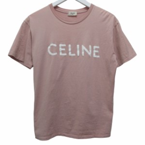 【中古】セリーヌ CELINE Tシャツ カットソー 半袖 ロゴ ピンク XXS 0314 メンズ