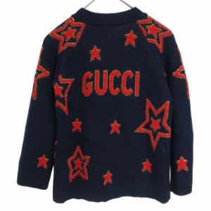 【中古】グッチ GUCCI カーディガン 長袖 星柄 ロゴ ラメ ネイビー レッド 6 120サイズ 92949 0507 キッズ