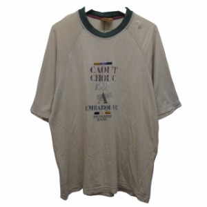 【中古】トラサルディ TRUSSARDI ジーンズ Tシャツ 半袖 刺? プリント ベージュ Lサイズ相当 0511 メンズ