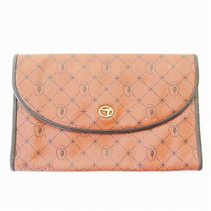 【中古】トラサルディ TRUSSARDI クラッチバッグ セカンドバッグ ポーチ 総柄 レザー ブラウン 茶 1221 レディース