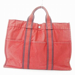 【中古】エルメス HERMES フールトゥMM トートバッグ ハンドバッグ キャンバス ブラウン 茶 0213 メンズ レディース