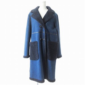 【中古】ザラウーマン ZARA WOMAN 美品 フェイクムートン コート ジャケット パイル裏地 青 M 0212 レディース