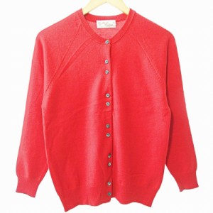 【中古】P/C Pecrls＆Cashmere 美品 カシミア カーディガン ニット 長袖 羽織り クルーネック 丸首 レッド 赤 L