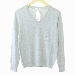 【中古】未使用品 ユニクロ UNIQLO タグ付き カシミア Vネック セーター ニット 長袖 グレー M 0327 レディース