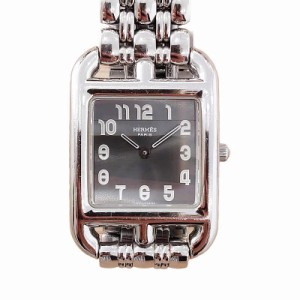 【中古】エルメス HERMES CC1.210 ケープコッド クオーツ 腕時計 ステンレス ブラック文字盤 稼働品 シルバー
