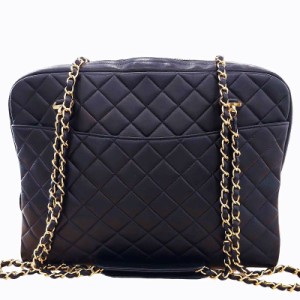 【中古】シャネル CHANEL ヴィンテージ マトラッセ ダブルチェーンショルダーバッグ 4番台 ココマークプレート ラムスキン