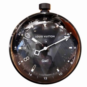 【中古】ルイヴィトン LOUIS VUITTON Q1Q000 タンブール GMT テーブルクロック 置き時計 クォーツ 稼働品 黒