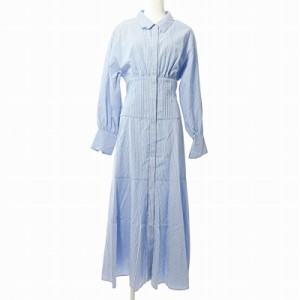 【中古】ジルスチュアート JILL STUART 美品 22AW バックレースアップ シャツ ワンピース ロング 長袖 ストライプ サックスブルー 4