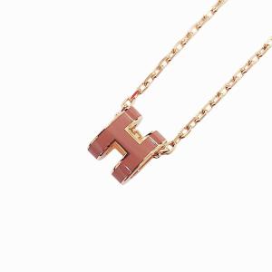 【中古】未使用品 エルメス Mini Pop H ポップアッシュ ミニ ネックレス ペンダント H型 ゴールドカラー 茶