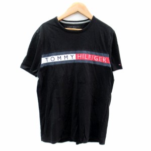 【中古】トミーヒルフィガー TOMMY HILFIGER Tシャツ カットソー 半袖 ラウンドネック ロゴ S 黒 ブラック メンズ