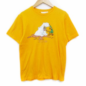 【中古】レフトアローン Left Alone Tシャツ カットソー 半袖 クルーネック 刺繍 S オレンジ /FF34 メンズ レディース