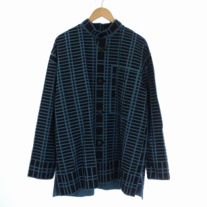 【中古】未使用品 ISSEY MIYAKE A.POC ABLE 23AW TYPE-B 001 幾何学模様 シャツジャケット スタンドカラー 3 L 緑 黒