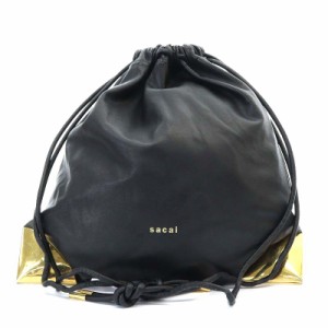 【中古】サカイ sacai バッグ ポーチ メタル 巾着 レザー 黒 ブラック /YO7 メンズ レディース