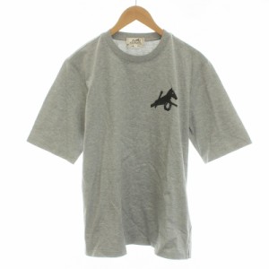 【中古】未使用品 エルメス HERMES Tシャツ カットソー 半袖 レザーパッチ レザー S グレー /OT13 ■GY06 メンズ