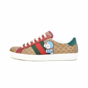 【中古】グッチ GUCCI 21年 ドラえもん PVC レザー GGスプリーム シェリーライン スニーカー 8 茶 ブラウン 655021