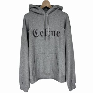 【中古】未使用品 セリーヌ CELINE 22SS スタッズ付き フーディ パーカー GOTHIC STUDS HOODIE XL グレー 2Y588670Q