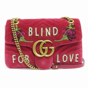 【中古】グッチ GUCCI LOVED GGマーモント ベロア ショルダーバッグ チェーン 刺繍 443496 ピンク系 ☆AA★ 