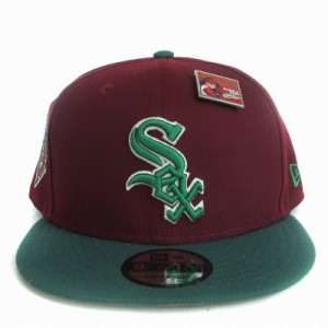 【中古】ニューエラ 美品  ベースボールキャップ ホワイトソックス ピンズ 9FIFTY 刺繍 ボルドー 緑 SNAPBACK 帽子