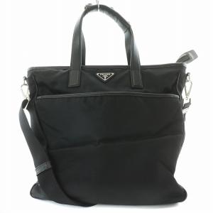 【美品】プラダ ナイロン×レザー 2WAYトートバッグ ブラック 2VG905 美品】プラダ ナイロン×レザー 2WAYトートバッグ ブラック