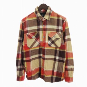 【中古】ステューシー STUSSY ネルシャツ 長袖 レギュラーカラー チェック コットン100％ オレンジ M ■SM3 メンズ