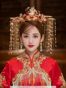 可愛い髪飾り 中華風コスプレかんざしイヤリング ヘアアクセサ中華グッズ 中国古代宮廷皇后貴妃風王冠 かんむり フリンジ ２枚