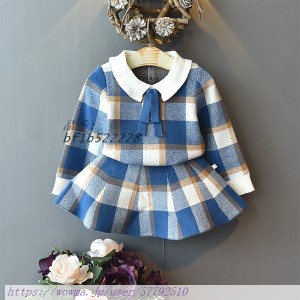 女の子セットアップ トップス スカート チェック柄 キッズ用2点セット 長袖 学生服 セット 子ども服 ジュニア 韓国風 春秋服 上下