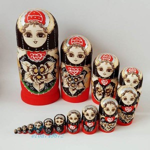 マトリョーシカ ロシア 人形 民芸品 土産物 手作り人形 手描き 伝統工芸 オブジェ 北欧雑貨 洋風 15個組 インテリア雑貨