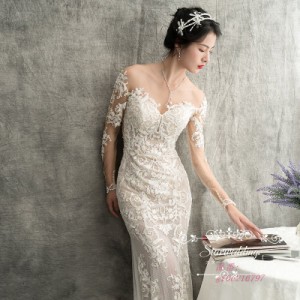 ウェディグドレス パーティードレス 花嫁 挙式 ロングドレス マーメイドラインドレス 結婚式 白 大きいサイズ 二次会 トレーン