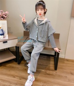 女の子 ベビー トレーナー ジップアップ 3点セット セットアップ秋服 洋服 上下セット