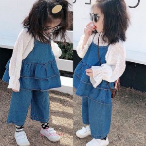 子供服 上下セット ジーンズ セットアップ 女の子 3点セット 卒業式入学式 通学 キッズ オシャレ 小学生 長袖 可愛い 七五三 発表会 ゆっ