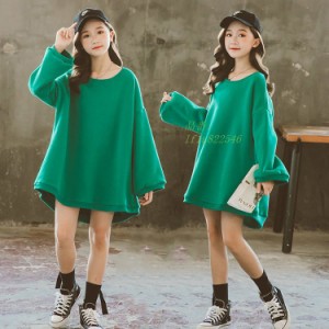 子供服 バーカー ロング丈Tシャツ ワンピース 秋冬 女の子 ゆったり きれいめ キッズカジュアル 通学 目玉 親子 可愛い キッズTシャツ お