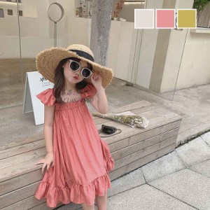 子供服 ワンピース 女の子 ロング丈 半袖 サロペット ビーチ 子ども服 キッズ 可愛い リゾート シンプル 夏 おしゃれ 子供ドレス ジュニ