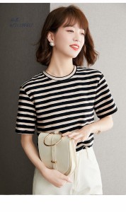 Tシャツ 半袖 カットソー レディース コットン ボーダー トップス 立体感配色Tシャツ