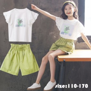 韓国子供服 ２点セット Tシャツ 半ズボン 夏 半袖 セットアップ ショートパンツ キッズ カジュアル 女の子 入学式 コットン こども プリ