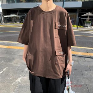 メンズ Tシャツ 半袖 カジュアル クールネック ポケット 男子 上着 トップス オシャレ