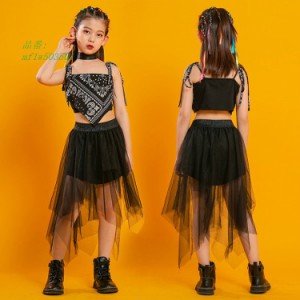 ダンス 衣装 キッズ ガールズ 女の子 セットアップ 韓国 チェック柄 応援団 ヒップホップ 子供服 チェック 演奏会 スカート 韓国 ヒップ