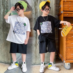 韓国子供服 セットアップ オシャレ 男の子 ボーイ 2点セット 上下セット Tシャツ 半ズボン 半袖 通学 七五三 2色 カジュアル ハーフパン