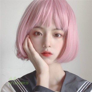 ウィッグ フルウィッグ ピンク ボブ ショート 自然 小顔効果抜群 ぱっつん前髪 WIG 普段使い イメチェン かつら ショートボブ