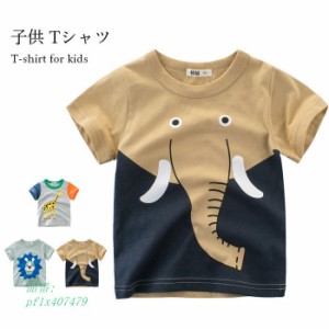 ネコポス送料無料 Tシャツ 子供服 カットソー 半袖 半袖Tシャツ カジュアル ストレッチ 動物柄 ラウンドネック お洒落 伸縮性 普段着 柄