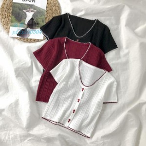 半袖 Vネック Tシャツ カットソー ショート丈 薄手 夏Tシャツ半袖Tシャツ フィット 送料無料 タイト サマーTシャツ 女性 夏 レディース