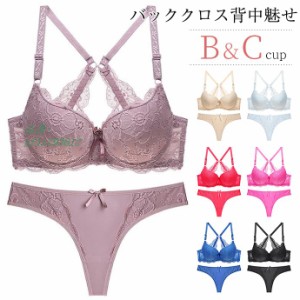 ブラジャー ショーツ セット 花柄 ブラ＆Ｔバックセット ブラセット バッククロス レディース レース 34カップ