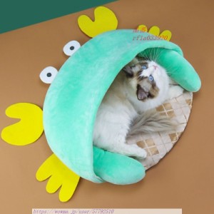 ペットハウス ネコベッド 犬ベッド カニ型 かわいい 枕付き クッション 夏 小型犬 猫用 ひんやりマット 猫犬用 冷感マット付き