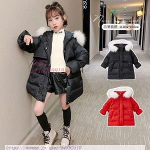 韓国子供服 コート キッズ 女の子 冬服 中綿コート 子供用 レッド ブラック お出かけ 防寒 レジャー ミドル丈 フード付き 通学 無地 アウ