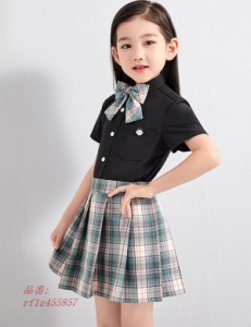 キッズスーツ 女の子 卒業式 チェック柄 半袖 リボン 小学校 3点セット 小学生 発表会 入園式 通学 シャツ お受験 プリーツスカート スカ