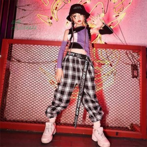 キッズダンス衣装 セットアップ HIPHOP 女の子 舞台服 ダンス衣装 応援団 発表会 団体服 演奏会 練習着 演出服 ロングパンツ 人気 子供ダ